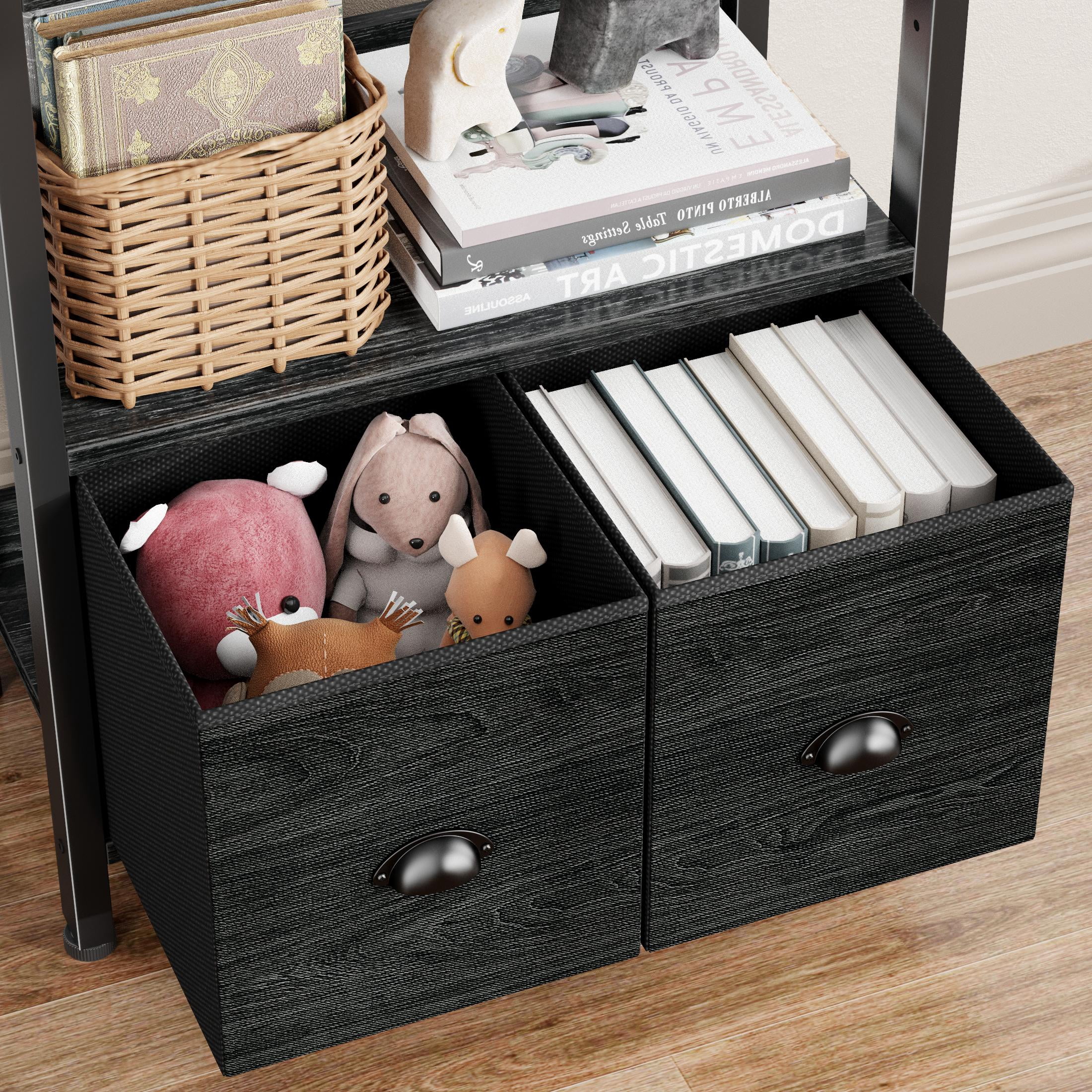Satifur 6 Tier Black Industrial Bookshelf, Tall Storage Shelving Unit with 2 Detachable Drawers, Anti-Tip & Waterproof Boards for Living Room, Bedroom