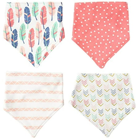 Hudson Baby Infant Girl Cotton Bandana Bibs 4pk, Feather, One Size