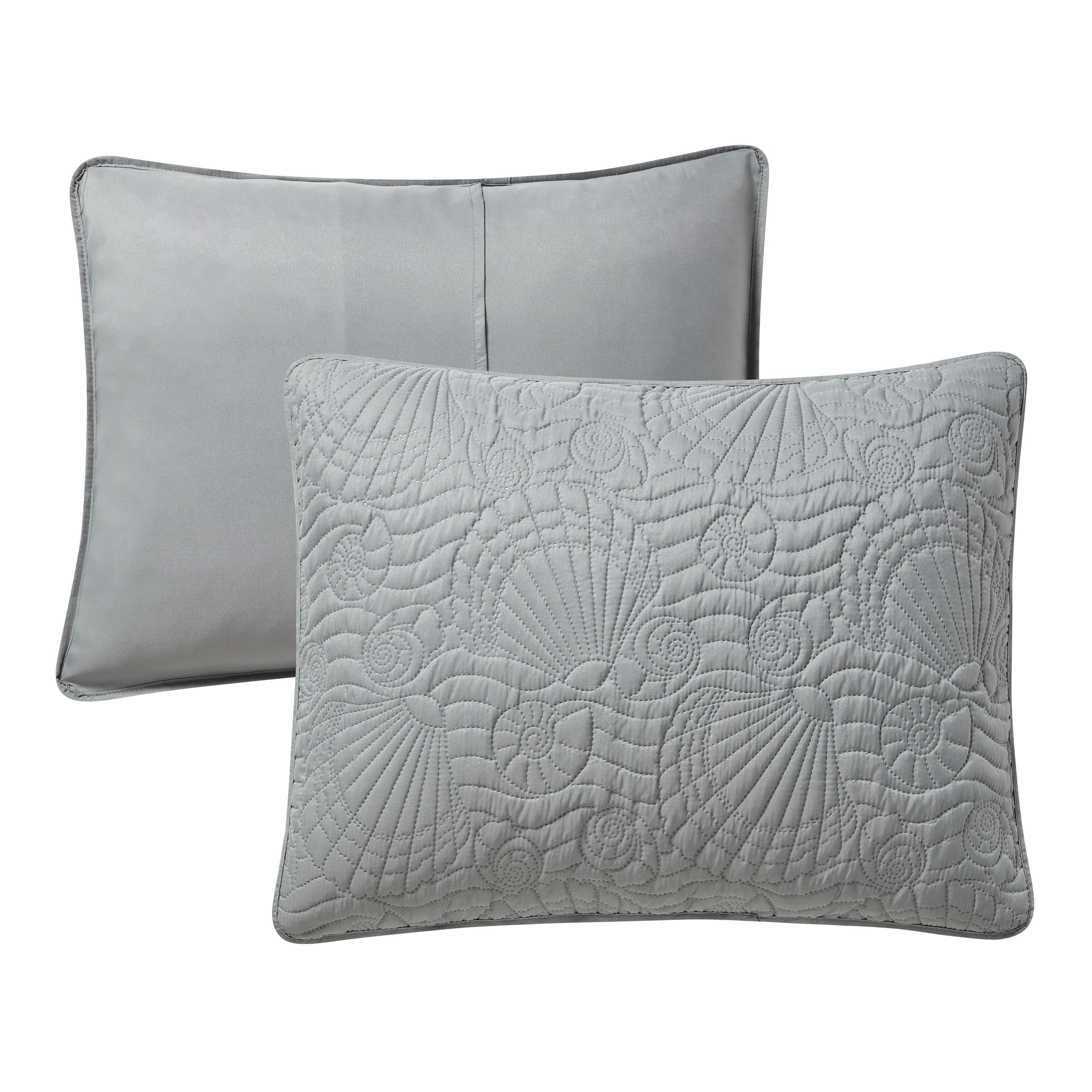 VCNY Home Ocean Coastal 3-Piece Grey Textured Seashell Quilt Set, Full/Queen, Adult, Unisex