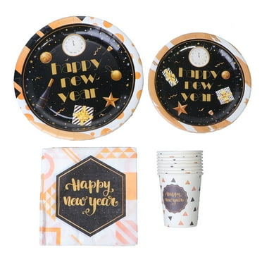 WHAMVOX 44PCS Disposable Tableware Set Paper Decorative Dinnerware Party Supplies for Party New Year Festival (7inch Plate, 9inch Plate, Cup, Each 8PCS, Napkin 20PCS)