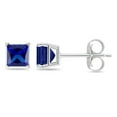 thumbnail image 2 of 10k White Gold Plated 3 Carat Square Created Blue Sapphire Stud Earrings, 2 of 4