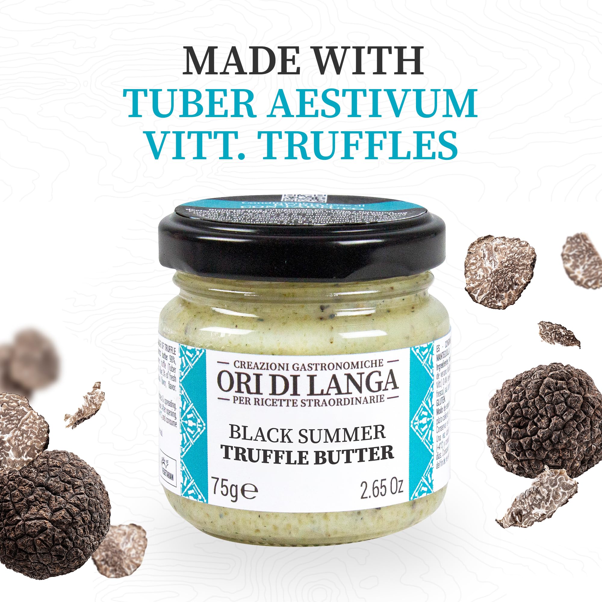 Ori di Langa Black Truffle Butter - Gourmet Flavored Butter Spread Infused with Black Summer Truffles Foraged in Italy, Luxurious All Natural Spreadable Butter for Foodies, Non-GMO - 2.65 oz