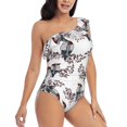 thumbnail image 3 of Pofeuu Bird Print Women's One Piece Swimsuits One Shoulder Swimwear Asymmetric Ruffle Monokinis Bathing Suits-Medium, 3 of 6