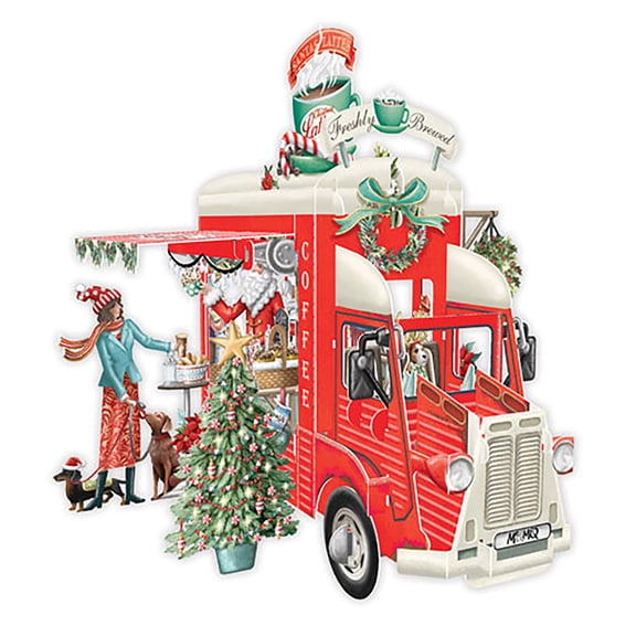 Me & McQ Santa's Red Mobile Coffee Truck Laser Cut 3D Pop Up Christmas Card