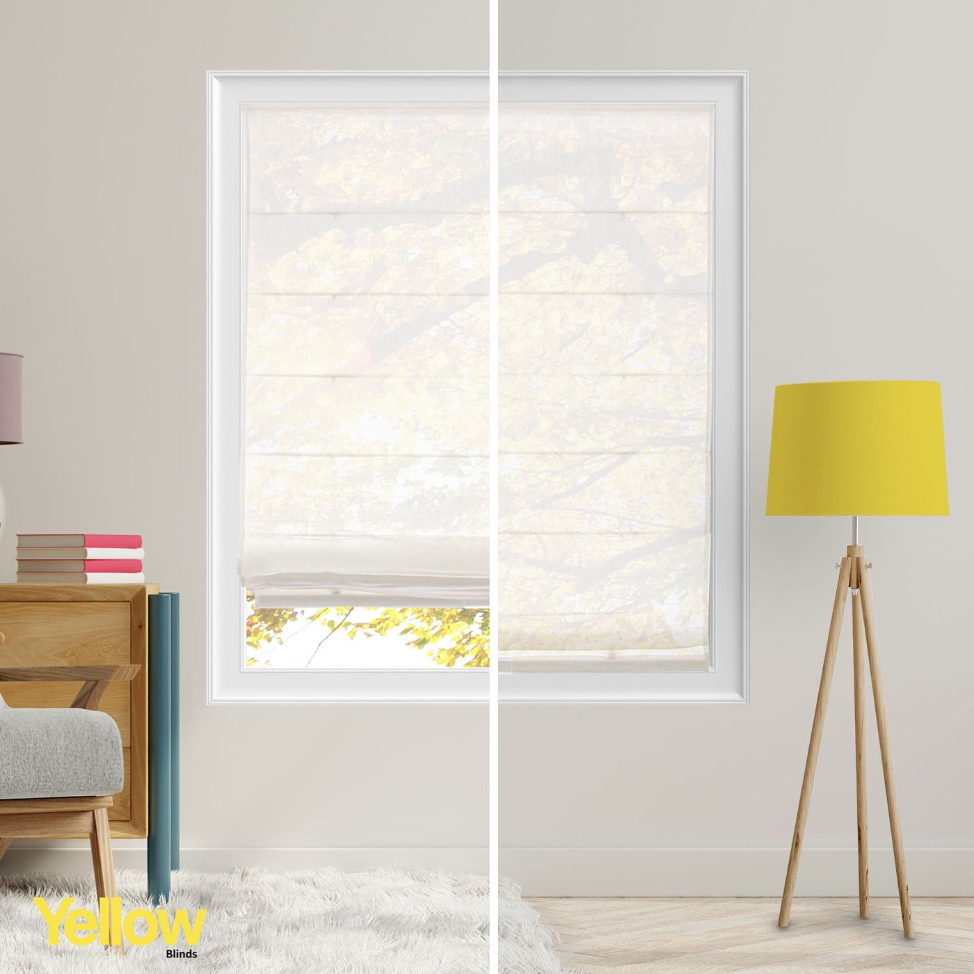 Yellow Blinds Cordless Sheer Roman Shade, Pacific White - 47"W X 64"H
