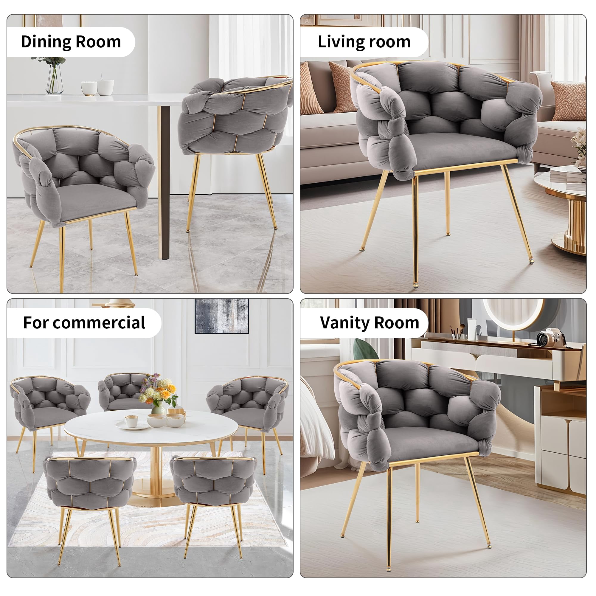 LEHZROAJ Modern Upholstered Dining Chairs Set of 1,Side Chair Oversize Gold Metal Leg for Dining Room,Kitchen,Restaurant(Gray)