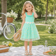 thumbnail image 2 of IPIO Girls’ Mint Green 3D Daisy Appliqué Tulle Princess Dress with Ruffle Straps, 2 of 7