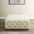 thumbnail image 2 of Tufted Accent Chair Ottoman, Square, Velvet, Ivory White, Modern Contemporary Urban Design, Living Lounge Room Hotel Lobby Hospitality, 2 of 7