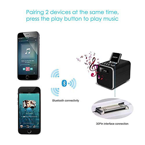 Ziocom Bluetooth 4.1 A2DP Receptor de música de Audio Adaptador Bluetooth Adaptador de Audio inalámbrico portátil para Bose Sounddock y 30Pin iPhone iPod Dock Altavoz Home Sistema de Sonido Negro 