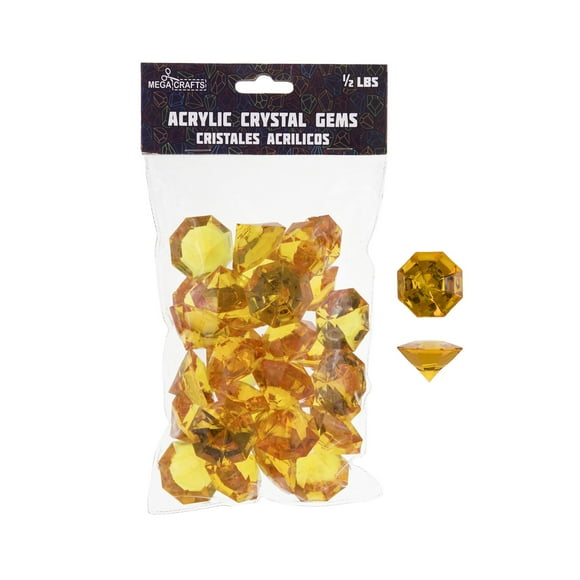 Mega Crafts 1/2 lb Grands Diamants Acryliques Orange, Gemmes en Plastique pour Arts et Artisanat, Remplisseurs de Vases et Dispersifs de Table, Pierres de Décoration, Galets Brillants