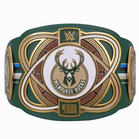 Milwaukee Bucks Championship Belt Metal Plates Hand-Tooled Leather Strap Adult Size Collectible