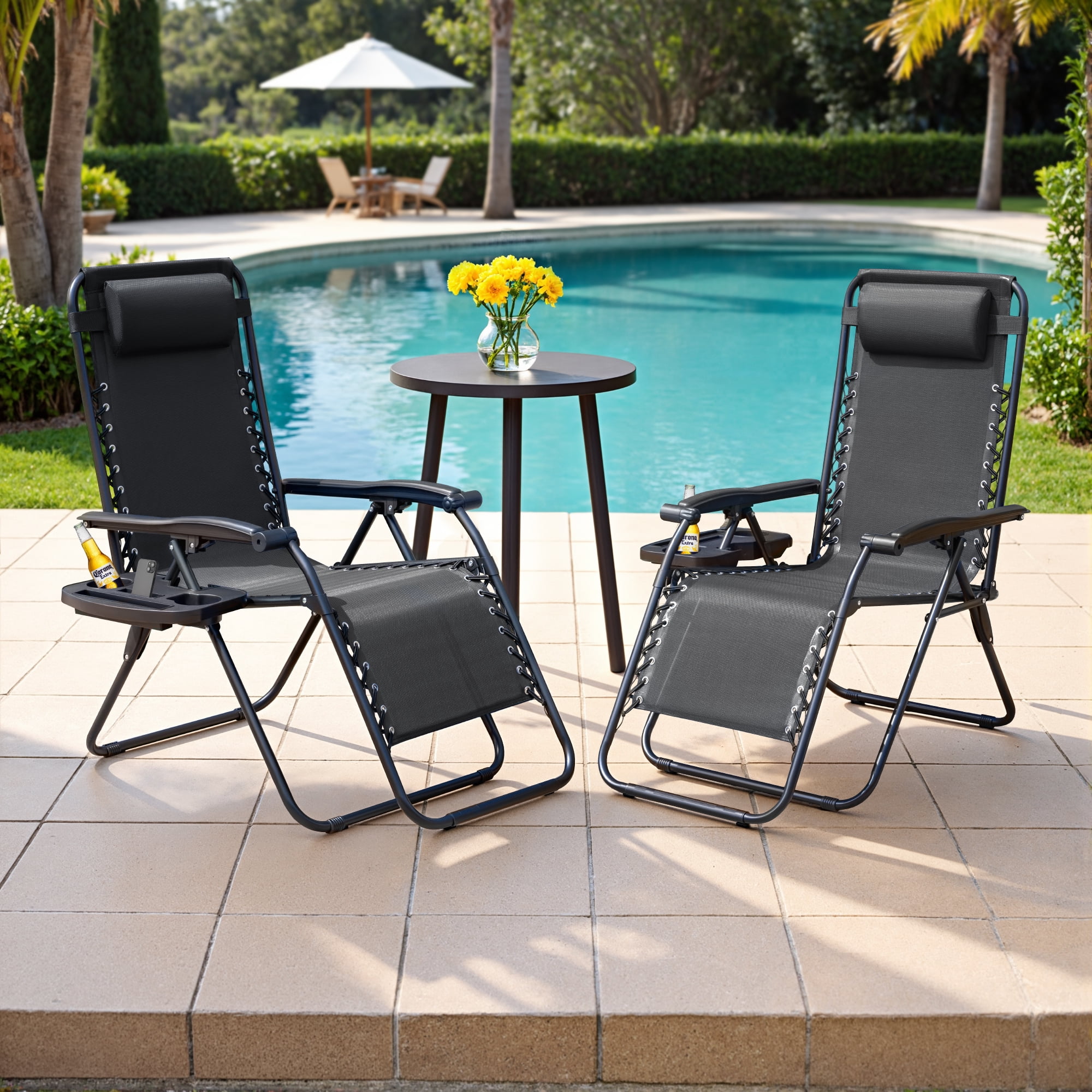 Lacoo Zero Gravity Chair Patio Outdoor Foldable Lawn Lounge Chair Reclining Chair with Adjustable Pillow Pack of 2, Black
