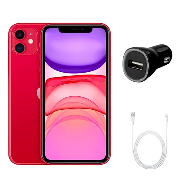Refurbished Apple iPhone 11 A2111 (Fully Unlocked) 64GB Red (Grade A+) w/ Fast Car Charger