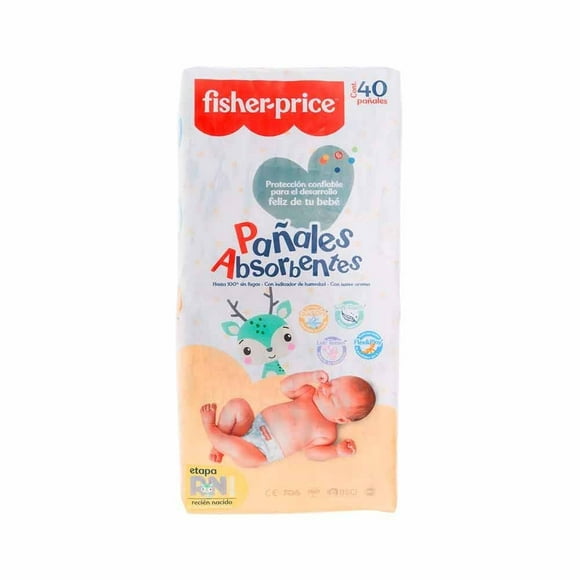 Pañales Fisher Price Mattel Recién Nacido Unisex 40 pzas