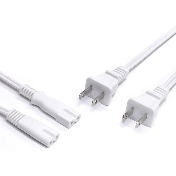 THE CIMPLE CO - Two Pack of Power Cords - Includes Polarized and Figure 8 - 2 Prong 10ft - White