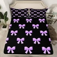 thumbnail image 2 of Castle Fairy Cute Bowtie Full Size Sheets 4-Piece for Teens Femalemen,Dreamy Princess Ribbon Bow Breathable Bed Sheets,Black Purple Lightweight Sheet Sets,Breathable Home Decor, 2 of 7