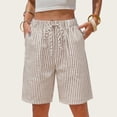 thumbnail image 2 of Evdexr Linen Shorts Womens Striped Bermuda Shorts 2026 Drawstring Knee Length Beach Short Pants Summer Baggy Loose Fit High Waisted Shorts 2XL, 2 of 7