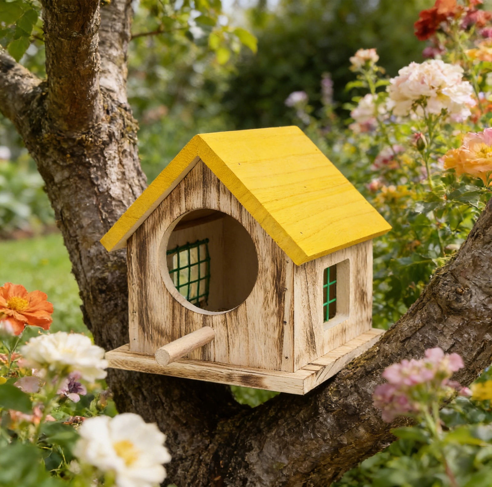 Viflosae Bird Feeder Bird Feeder Pole Bird House Frame Wooden Bird Nests Courtyard Hanging Mini Bird Nests Outdoor Bird House Bird Feeder forest Garden Decoration