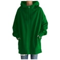 thumbnail image 3 of Women'S Coats Open Front Sweatshirt Fashion Loose Solid Color Streetwear Pocket Zipper Drawstring Long Sleeved Hoodie Sweater Coat Green Classic Outerwear M, 3 of 7
