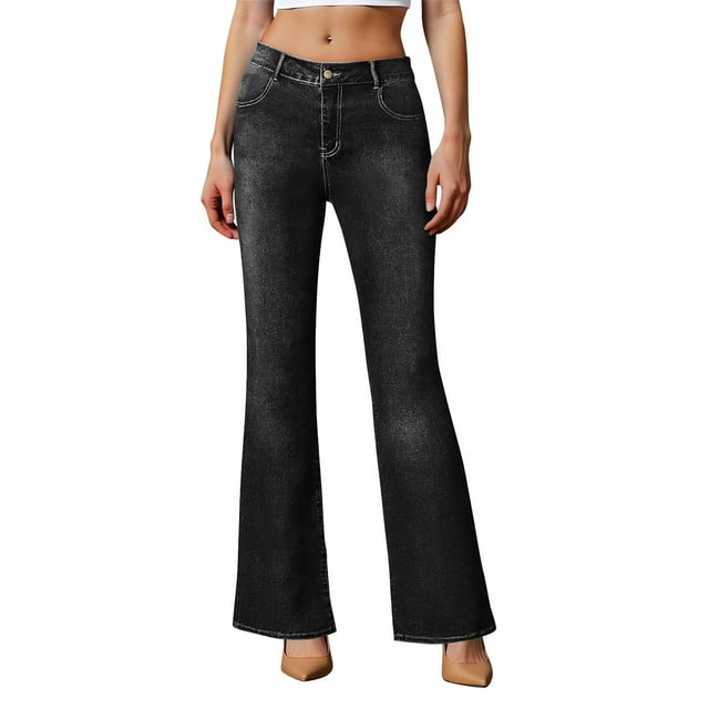 AUNVITO Women's Slim Bootcut Jeans with Pockets Casual and Versatile Style