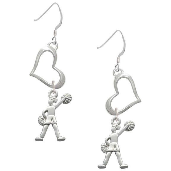 Delight Jewelry Silvertone Cheerleader - Standing Open Heart French Earrings