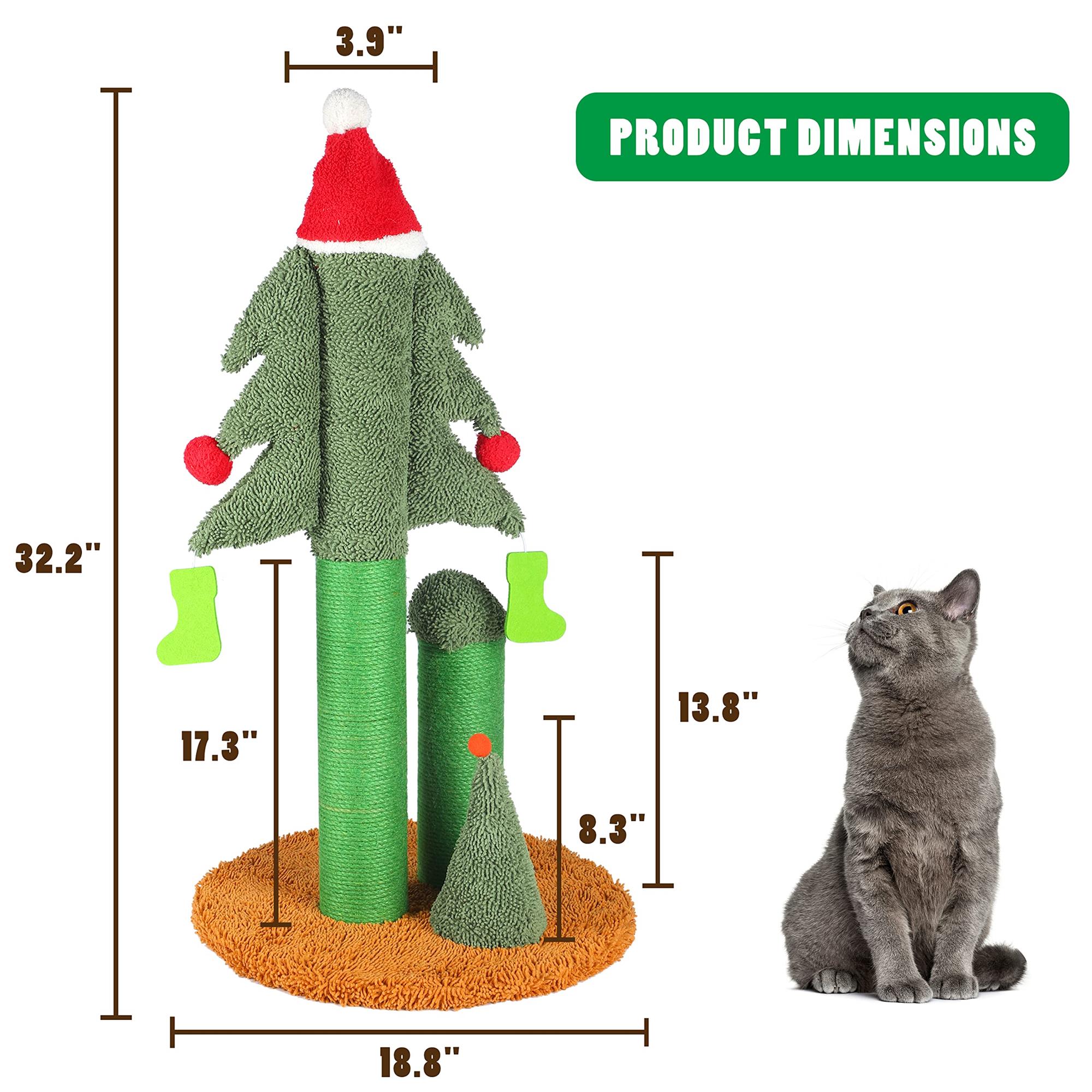 Pefilos 32" Indoor Cat Scratching Post, Christmas Tree Cat Scratcher Post with Natural Sisal Rope, Cat Tree for Small Kitten, Green
