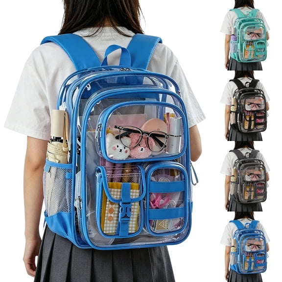 MuXiKeJi Clothes Clear Bookbag with Chest Strap, 17" Heavy Duty See Through Backpack with Anti-theft Hook & S-shaped Shouler Straps, Large Clear Bags for Work Sport School Travel