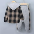 thumbnail image 4 of Caqnni Toddler Kids Toddler BoysFall Plaid Hoodie Outfits 1T 2T 3T 4T 5T Long Sleeve Tops Drawstring Pants Winter Clothes Plaid Hoodie Sets (2-3 Years,A16-Khaki), 4 of 8