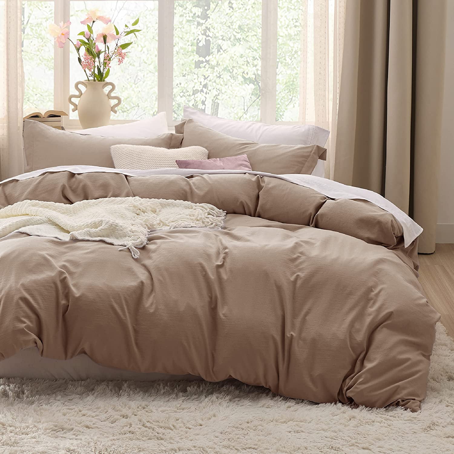 BEDSURE Khaki Duvet Cover Queen Size Soft Prewashed Queen Duvet Cover