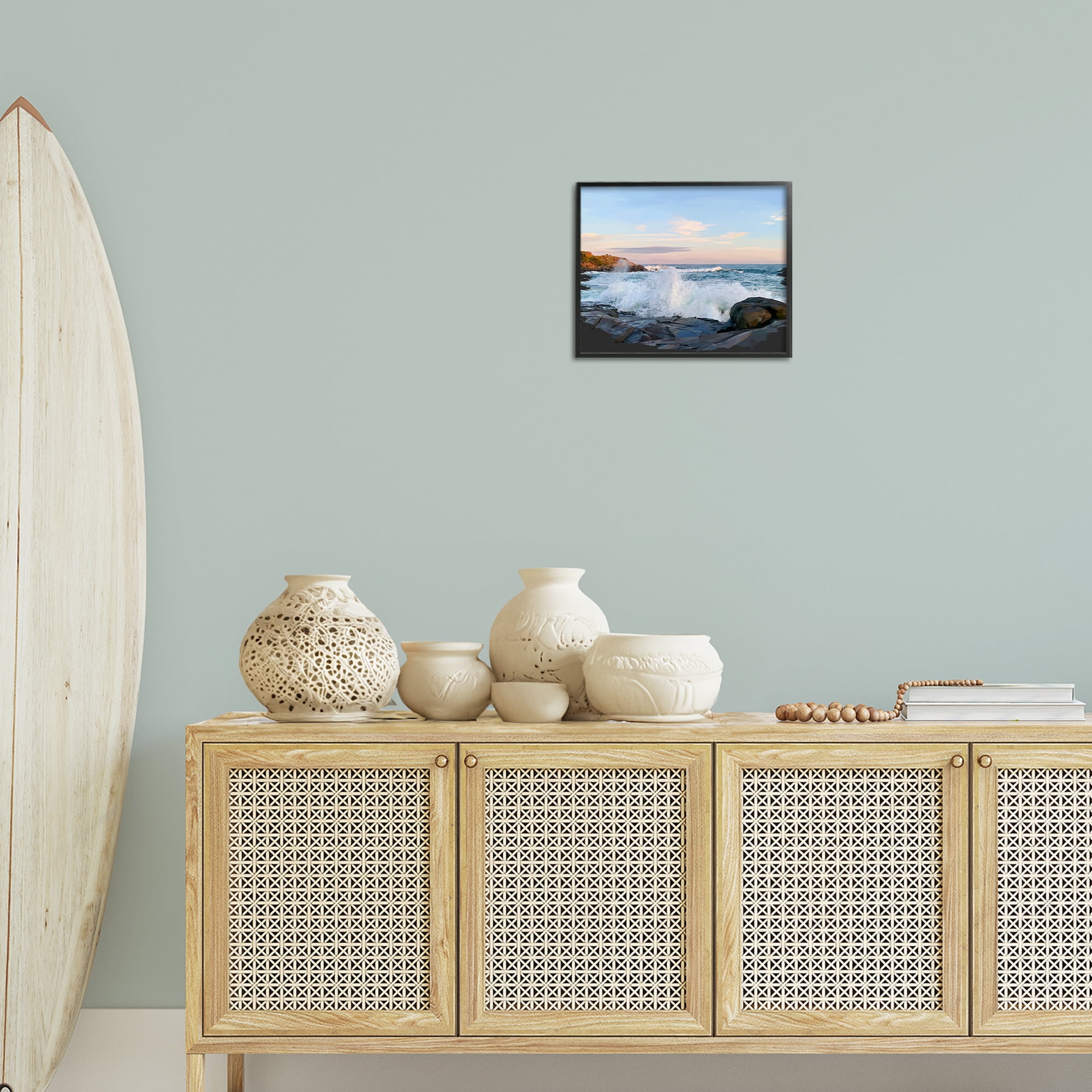 Stupell Industries Strong Breaking Waves Landscape Photography Black Framed Art Print Wall Art, 14 x 11