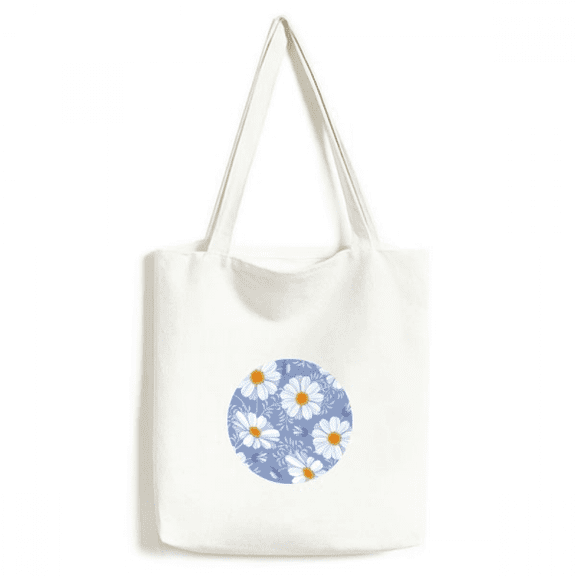 White Calliopsis Flower Tote Canvas Bag Shopping Satchel Casual Handbag