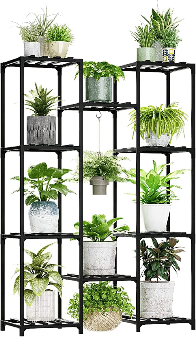 Bamworld Plant Stand Outdoor Black Tall Plant Shelf Indoor Tiered Plant