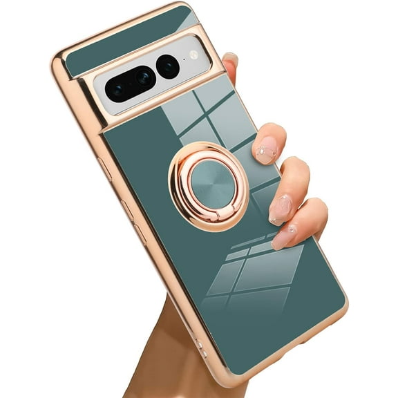 Compatible with Google Pixel 7 Plus 5G Case Heart Plating Kickstand Mental Ring Luxury Elegant Case Camera Protector TPU Shockproof Back Cover Designed for Google 7 Plus 5G Case -Green