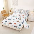 thumbnail image 2 of Metsweet Cartoon Truck Dino King Sheets 4pcs, Kawaii Animal Bedding, Blue Yellow,1 Fitted Sheet, 1 Flat Sheet and 2 Pillowcases, 2 of 5