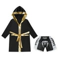 thumbnail image 3 of Ocealan Kids Boys Boxing Outfits Metallic Satin Hooded Boxer Robe Cloak with Muay Thai Bottom Trunks B1 8, 3 of 5