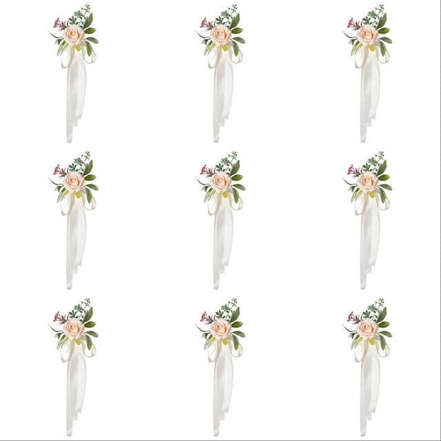 Artificial Rose Wedding Chair Decorations with Ribbons - Faux Flower Chair Back Decor for Wedding Aisle, Church Pew & Ceremony Decor - Elegant Wedding Party Decorations for Indoor & Outdoor Events