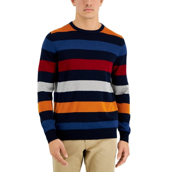 Club Room Mens Merino Stripe Sweater Navy Blue L