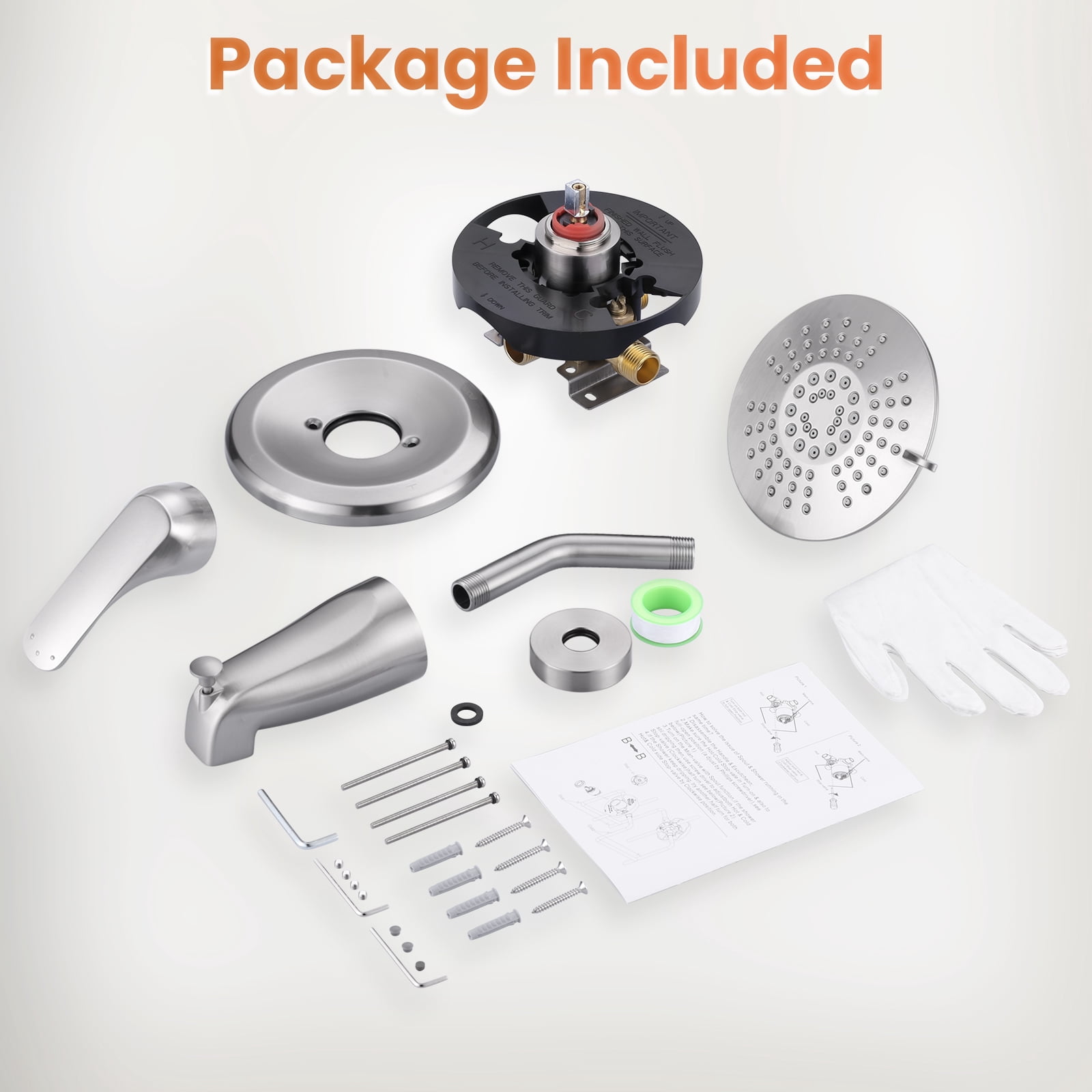 Wowow Shower Faucet with Valve, Bathroom Tub Shower Faucet Kit, Single Handle Rain Shower Head with Tub Spout, Brushed Nickel