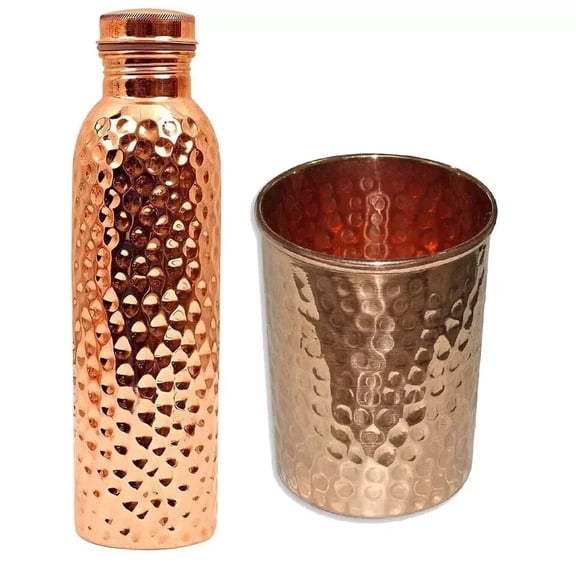 100% Pure Copper Water Bottle With Tumbler Handmade For Health Benefits
