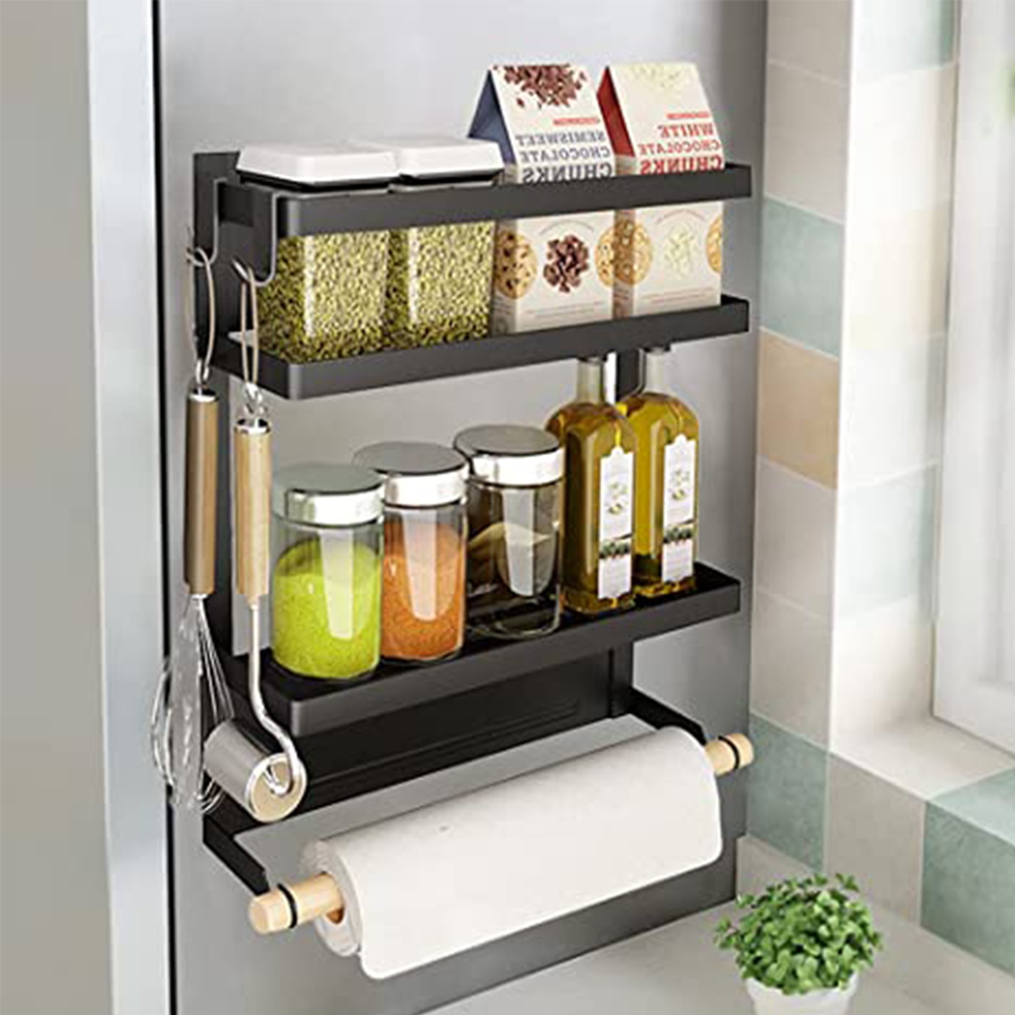 Untyo Spice Rack，Strong Shelf with Paper Towel Holder ，2 Tier Kitchen