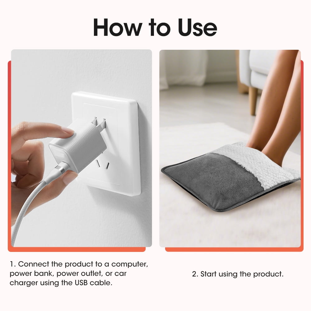 Electric Foot Heating Pad, USB Foot Warmer Mat with Constant 50°C Heat, Fast Heating, Machine Washable, Soft Plush, Non-Slip, 42.7in Power Cord for Home, Office