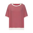 thumbnail image 5 of JGGSPWM Women's Oversized Short Sleeve T Shirt Contrast Trim Loose Casual Splicing Threaded Round Neck Sleeved Red XL, 5 of 6