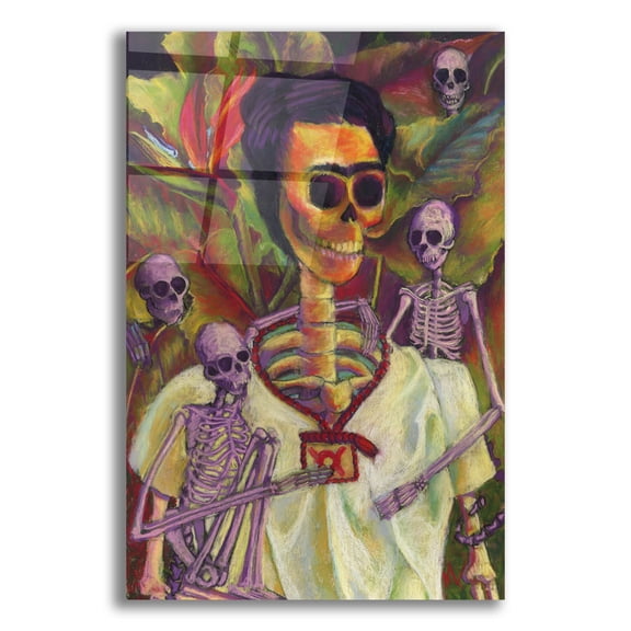 Epic Art 'Frida Skelly With Monkeys' by Marie Marfia Fine Art, Acrylic Glass Wall Art, 16"x24"