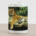 thumbnail image 2 of Tiger Ceramic Toothbrush Holder, Resting Feline in the Forest on a Large Rock Sublime Carnivore Beast Nature, Decorative Versatile Countertop for Bathroom, 4.5" X 2.7", Multicolor, 2 of 4