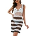 thumbnail image 3 of Arvbitana Women Bikini Cover Ups Summer Casual Contrast Color Knitted Cutout Sleeveless Tank Dress for Beach Bathing Suit, 3 of 7
