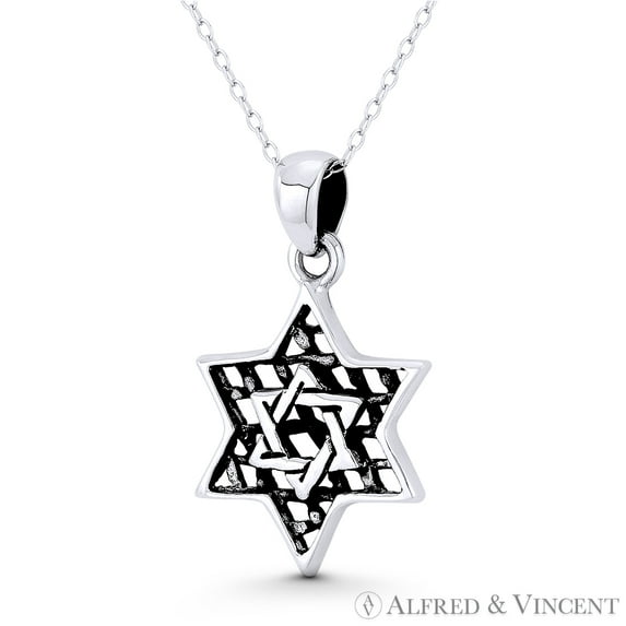 Star of David / Jewish Magen Charm 38x16mm (1.1x0.6in) Pendant & Chain Necklace in Oxidized .925 Sterling Silver