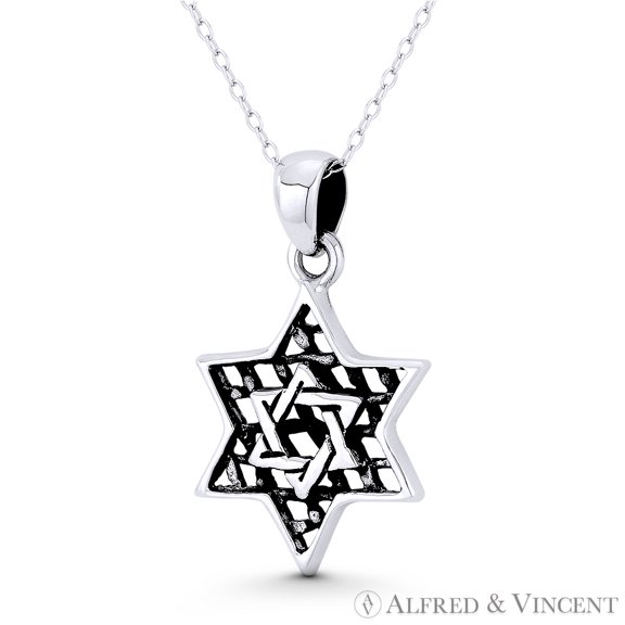 Star of David / Jewish Magen Charm 38x16mm (1.1x0.6in) Pendant & Chain Necklace in Oxidized .925 Sterling Silver