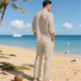 thumbnail image 3 of Mens 2 Piece Linen Outfits Long Sleeve Button Down Shirts And Loose Pant Set Summer Beach Outfits with Pockets Summer Beach Yoga Matching Outfits Beige L, 3 of 7