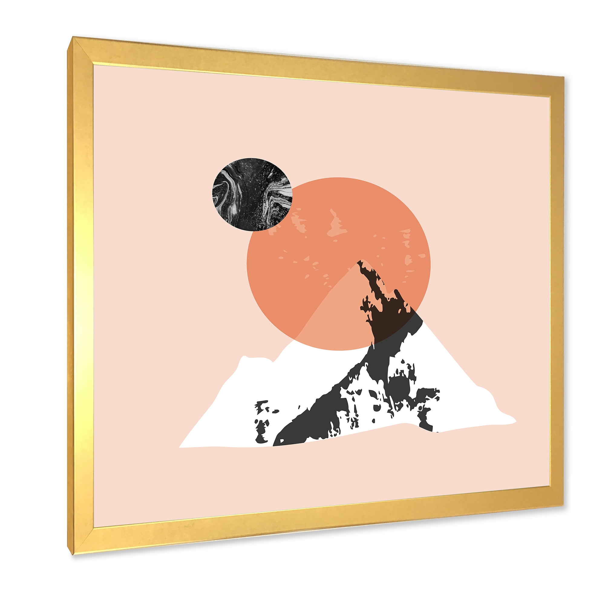 Designart 'Modern Minimalist Mountain Moon and Sun' Modern Framed Art Print