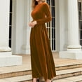 thumbnail image 4 of biudgviw Cocktail Dresses for Women Velvet Slim Comfy Crewneck Long Sleeve Vintage Maxi Dress Fall Flowy Belted Party Dress, 4 of 7